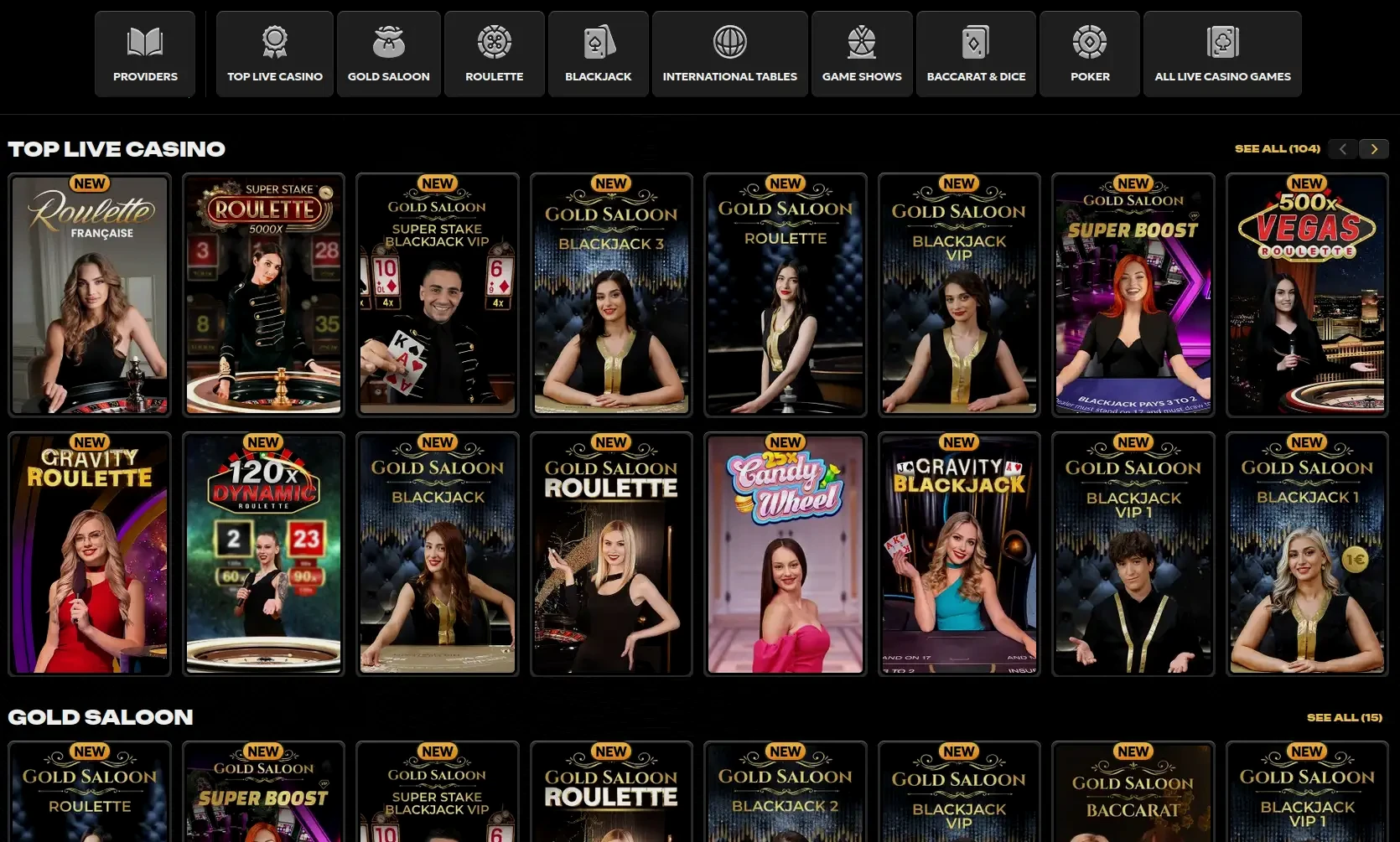 Interface du casino en ligne Quick Win